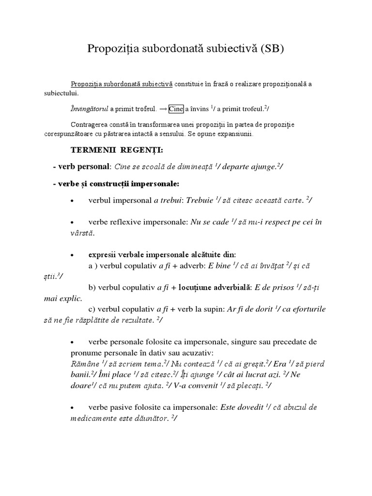 Propoziția Subordonată Subiectivă | PDF