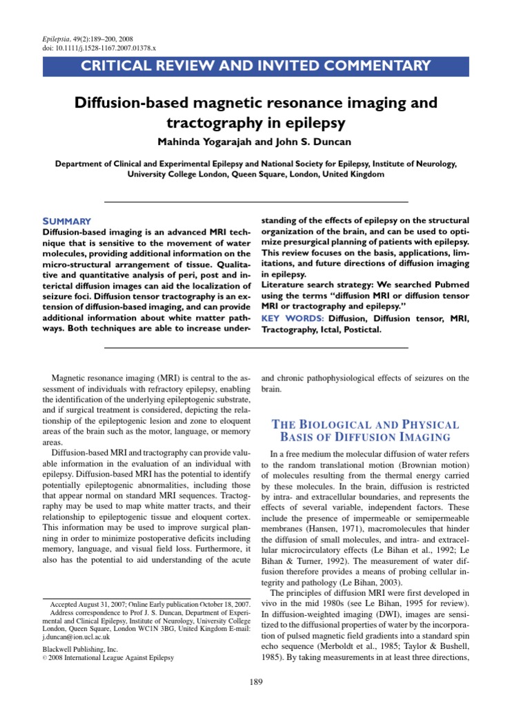 Diffusion-Based Magnetic Resonance Imaging and Tractography in Epilepsy ...