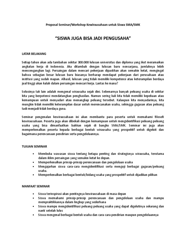 Proposal Seminar Siswa Juga Bisa Jadi Pengusaha Untuk Smk