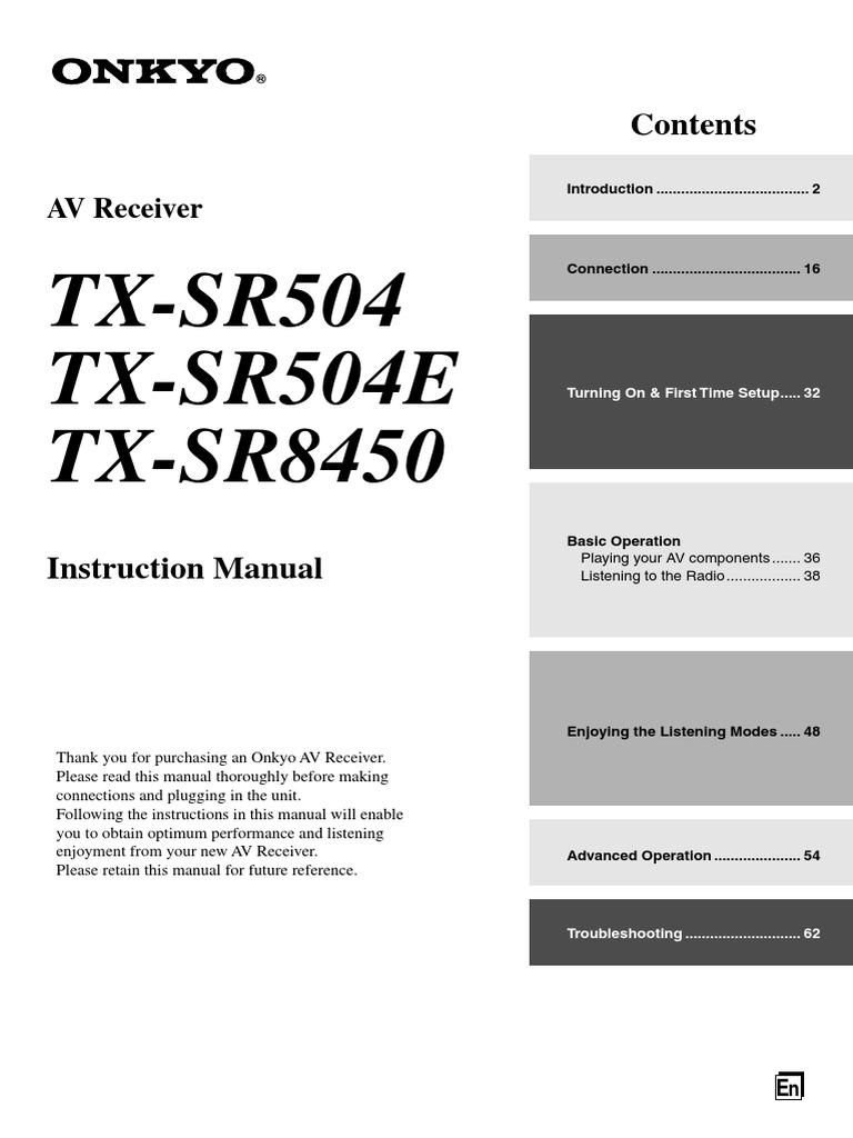 Onkyo Home Theater Receiver TXSR504 B PDF Ac Power Plugs And
