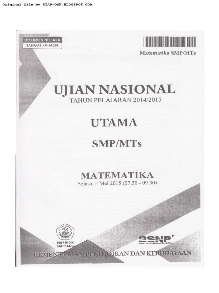 Naskah Soal  Ujian  Nasional MATEMATIKA SMP MTs Tahun 2020 