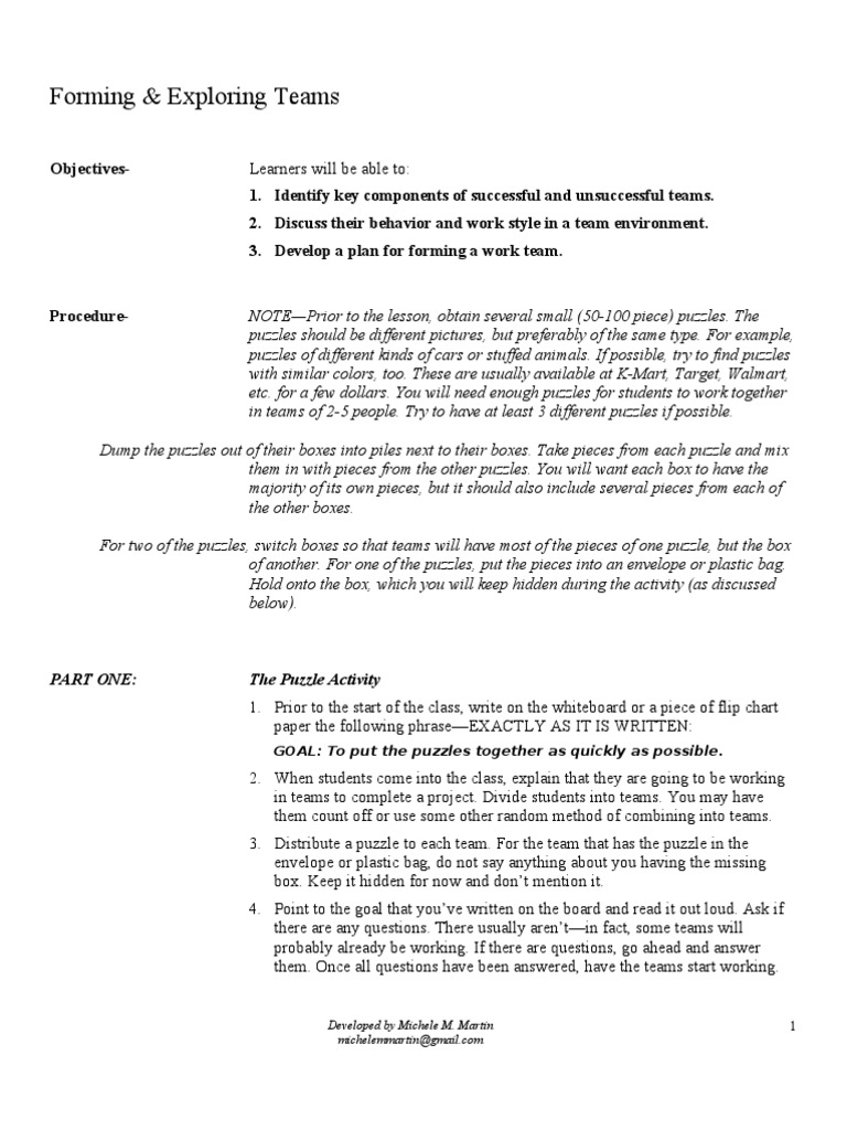 Puzzle Activity Lesson Plan PDF Understanding Lesson Plan