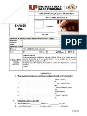 Modelo de Examen Final-Ingles 3 | PDF | Gramática | Tipología Lingüística