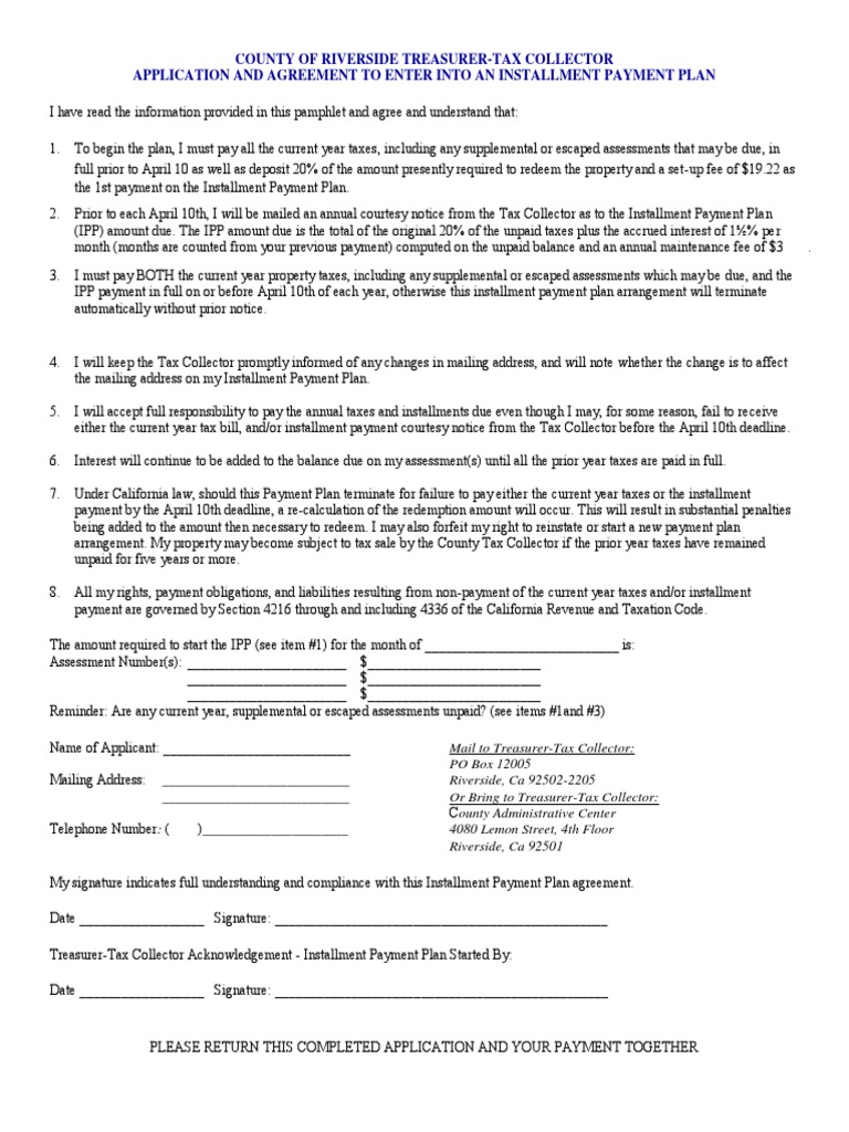 County of Riverside TreasurerTax Collector Application and Agreement