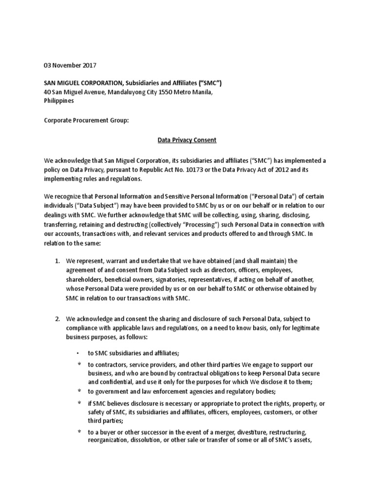 SMC Data Privacy Consent Form | PDF | Personally Identifiable ...