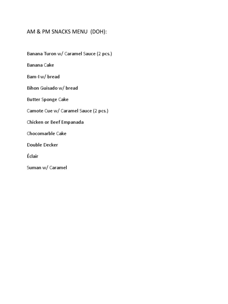AM & PM Snacks Menu Overview | PDF