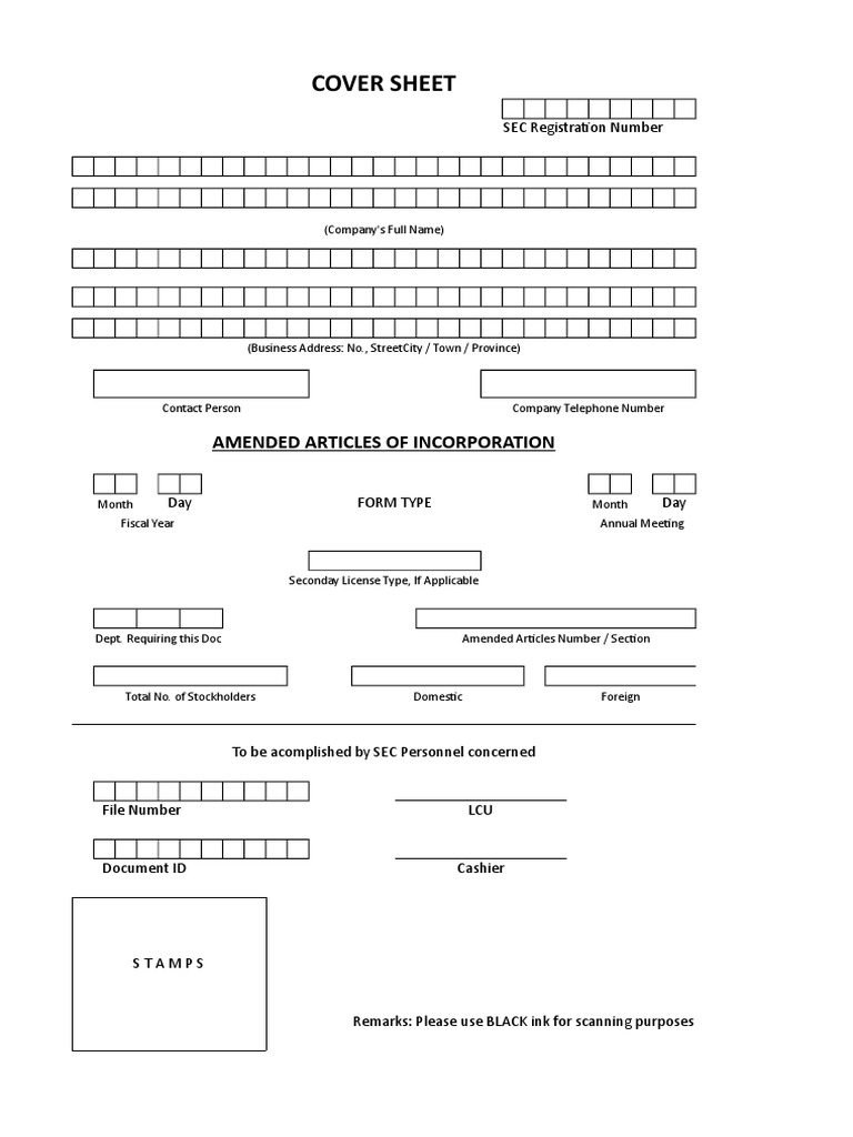 Cover sheet amended articles of incorporation pdf