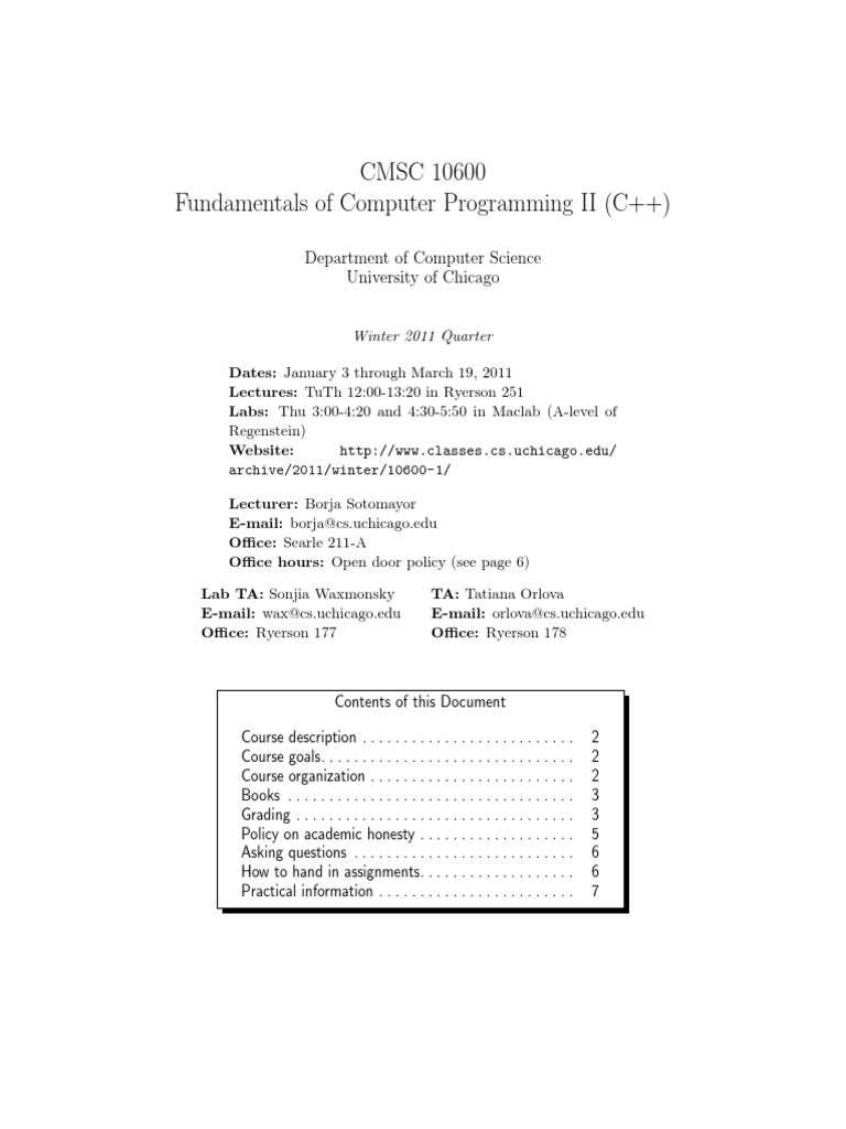 Course Syllabus for Fundamentals of Computer Programming II (C++) at ...