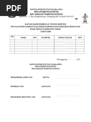 Daftar Hadir Bimtek Ppdp