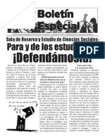 Sala de Reserva y Estudio de Ciencias Sociales: para y de Los Estudiantes. ¡Defendámosla!, Boletín Especial #2, Febrero 2009