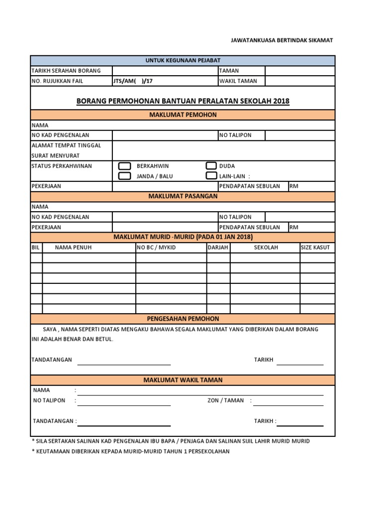Borang Bantuan Peralatan Sekolah Pdf