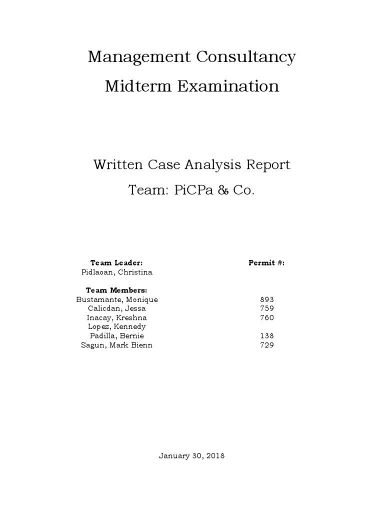Management Consultancy Midterm Examination: Written Case Analysis ...