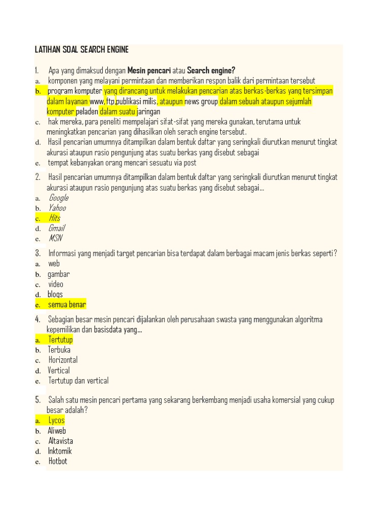 Latihan Soal Search Engine
