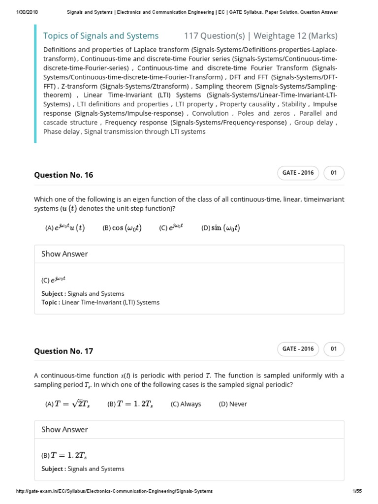 Signals And Systems Electronics And Communication Engineering Ec