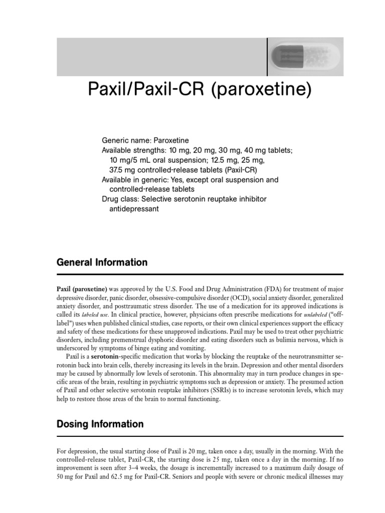 Paxil PDF Antidepressant Selective Serotonin Reuptake Inhibitor