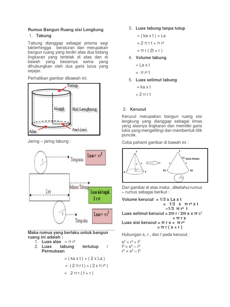 Rumus Bangun Ruang Sisi Lengkung