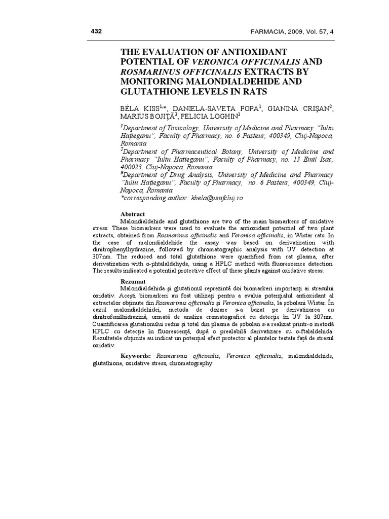 Antioxidant Effects of Herbal Extracts in Rats | PDF | Glutathione ...