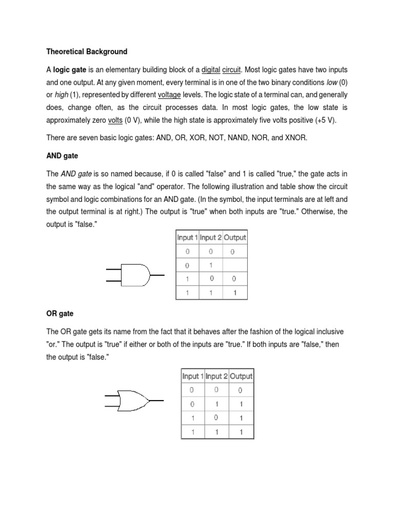 Theoretical Background Logic Gates PDF Logic Gate Electrical Circuits
