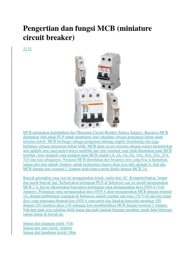 MCB: Miniature Circuit Breaker | PDF