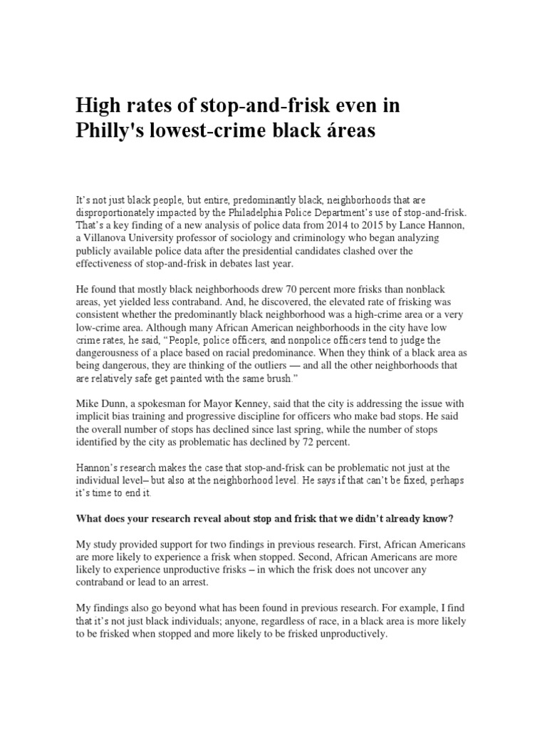 Stop and Frisk Philadelphia PDF Stop And Frisk In New York City