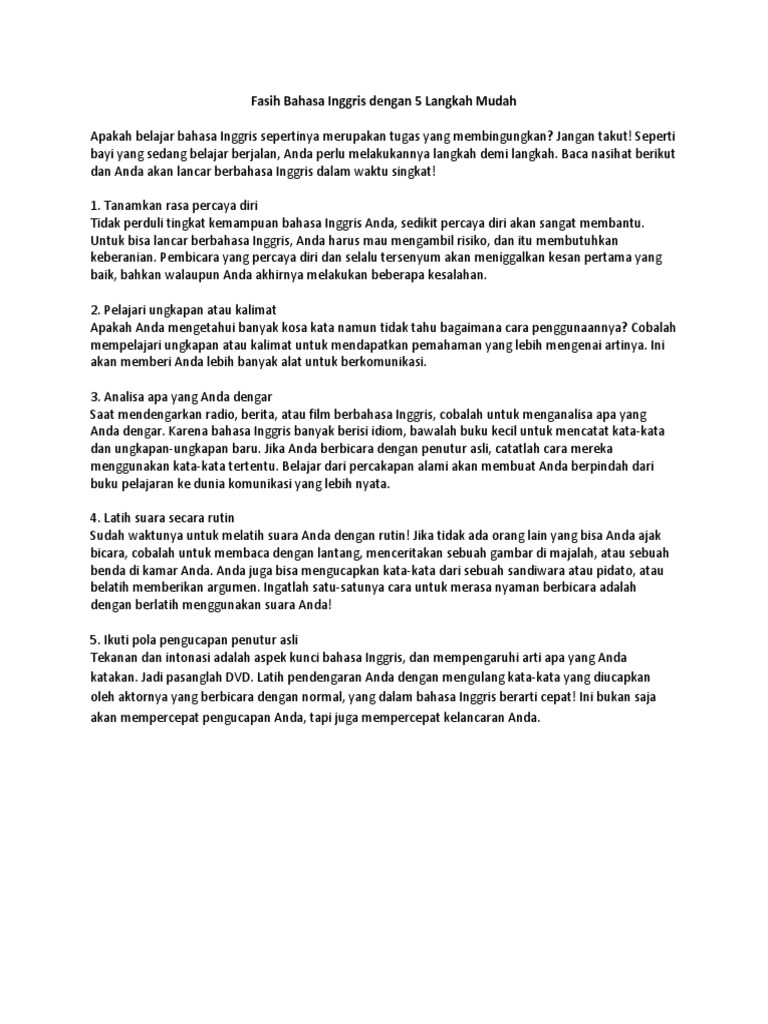 Cara Mudah Belajar Bahasa Inggris Dengan Cepat Dan Lancar