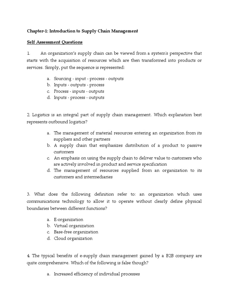 Supply Chain Basics Quiz | PDF | Supply Chain | Net Present Value