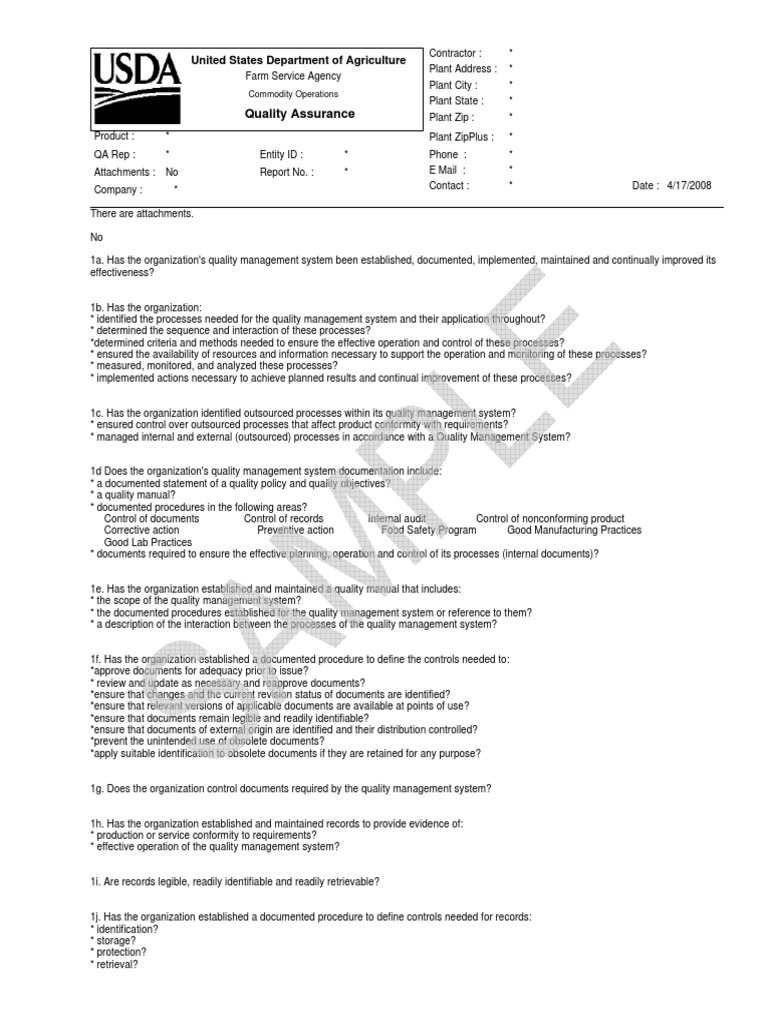 Qasp Checklist Quality Management System Audit
