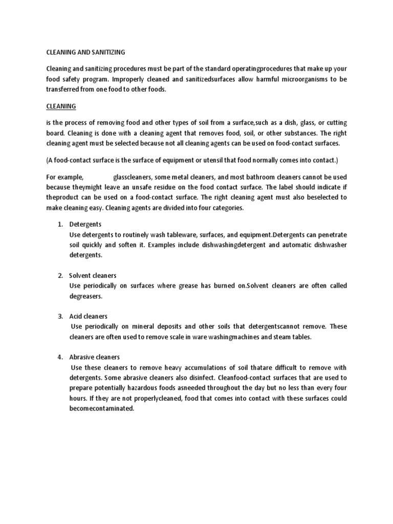 Cleaning and Sanitizing PDF Disinfectant Foods