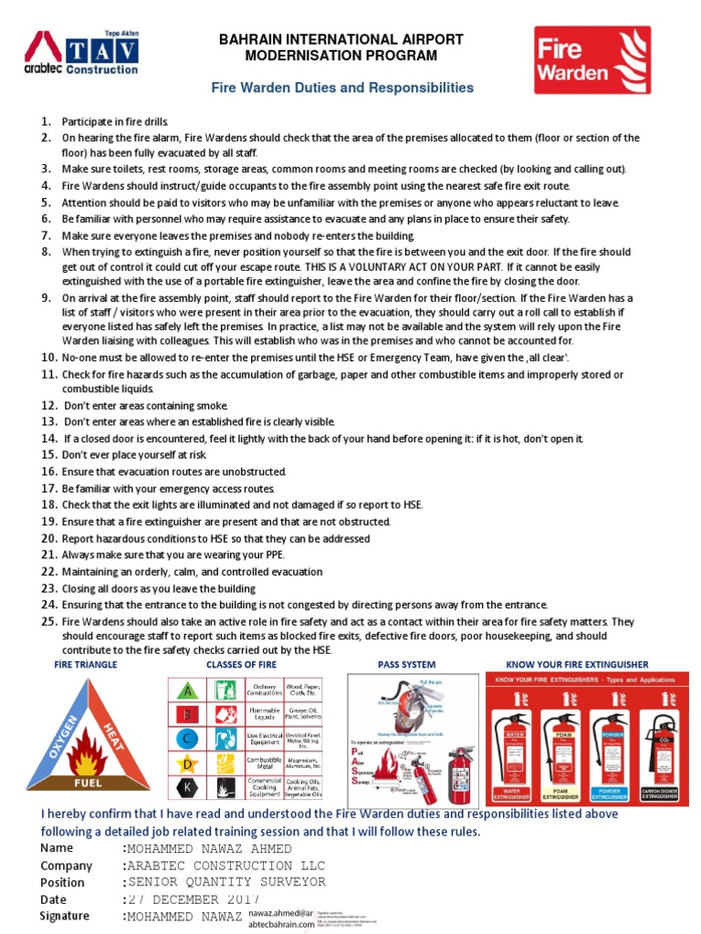 Fire Warden Duties and Responsibilities Firefighting Fire Safety