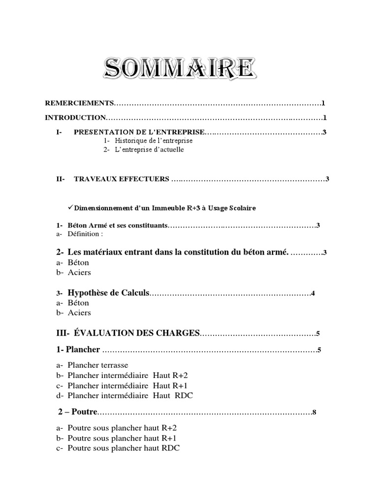 Modele Rapport De Stage Sommaire