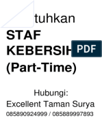 Dibutuhkan Staf Kebersihan (Part-Time)