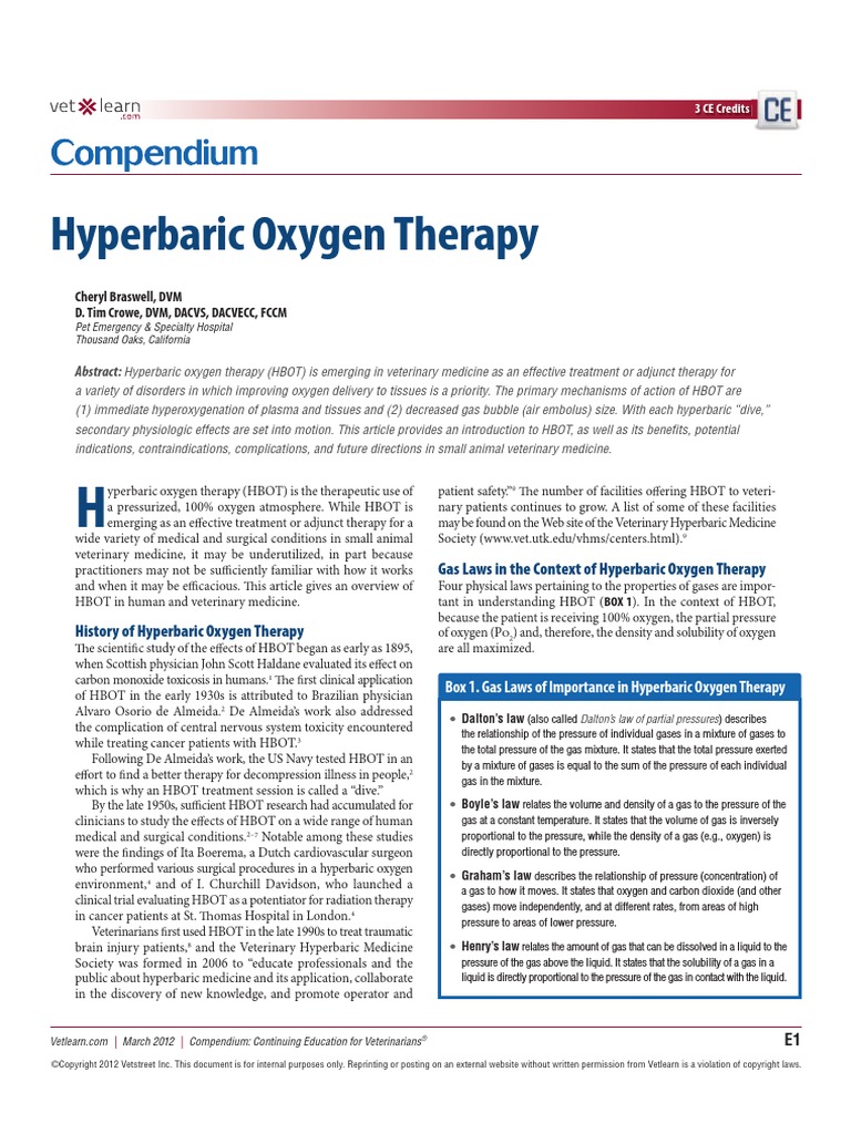 Hyperbaric Oxygen Therapy Compendium | PDF | Blood | Oxygen