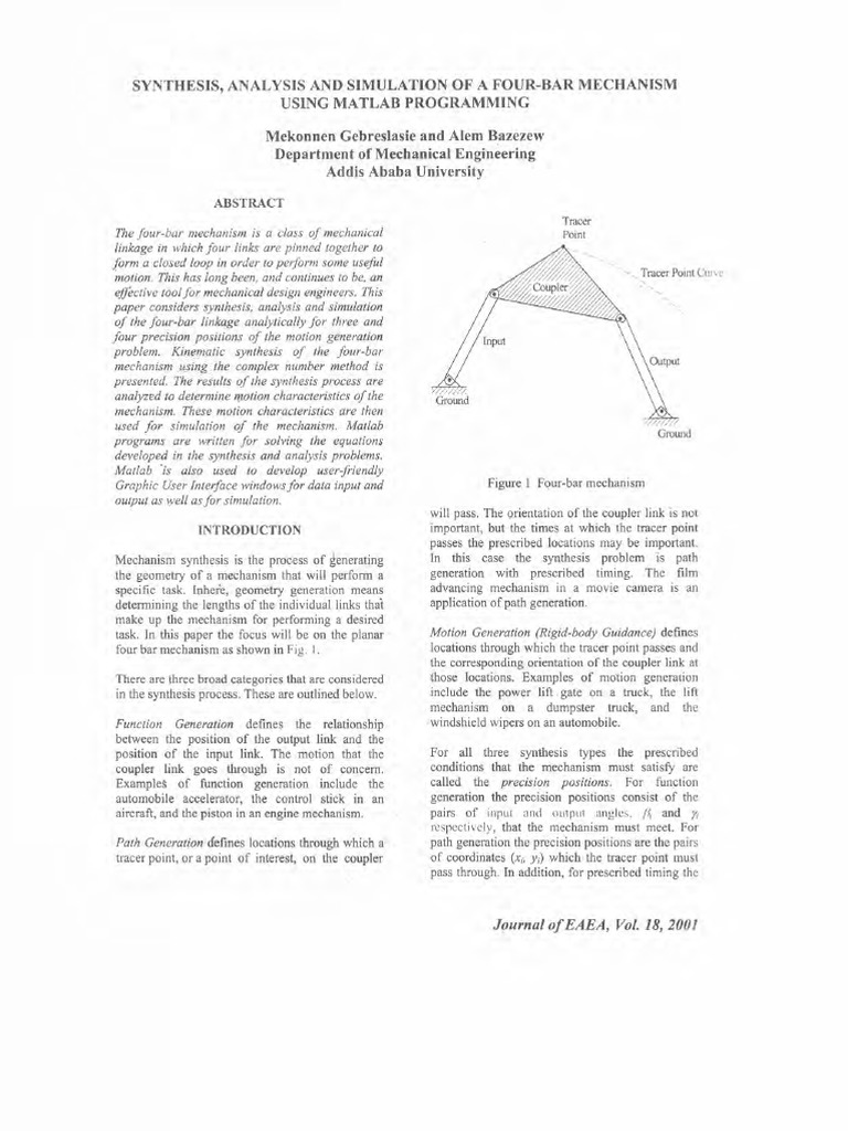 Synthesis, Analysis and Simulation of A FourBar Mechanism Using Matlab
