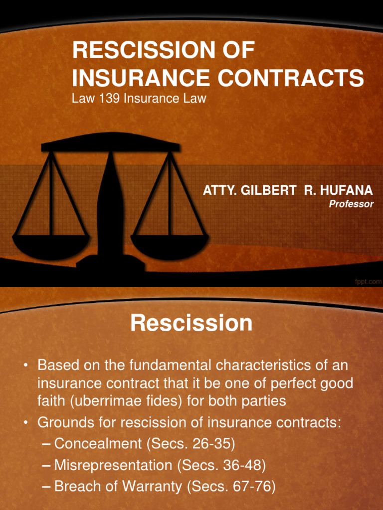 Lecture 07 Rescission of Insurance Contracts PDF Misrepresentation