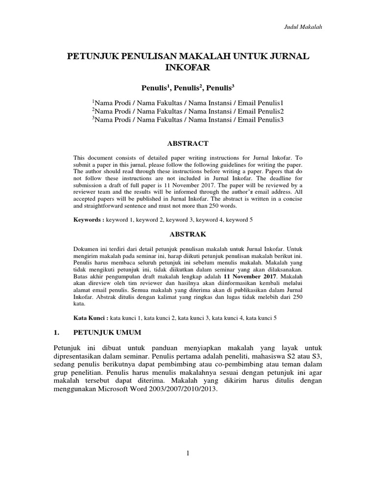 Petunjuk Penulisan Jurnal Inkofar | PDF