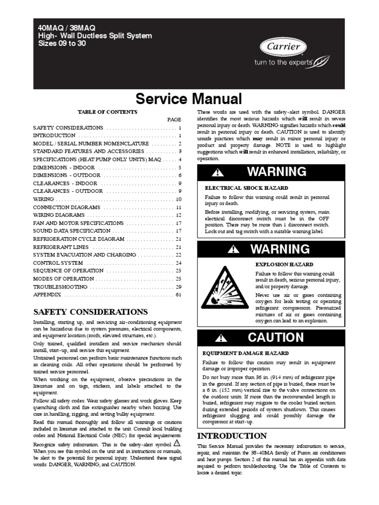 Sevice Manual Carrier 38-40maq-01sm | PDF | Electrical Wiring |  Manufactured Goods