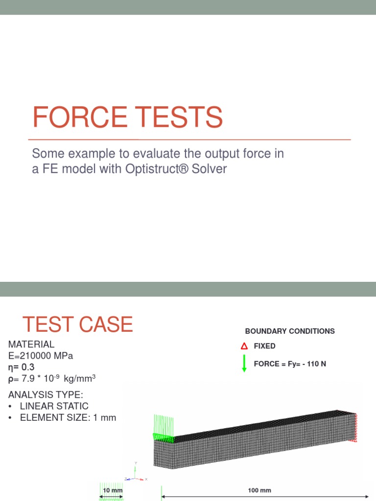 Force Tests: Some Example To Evaluate The Output Force in A FE Model ...