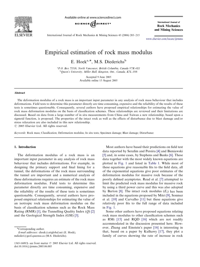 Empirical Rock Mass Modulus Estimation | PDF | Strength Of Materials ...