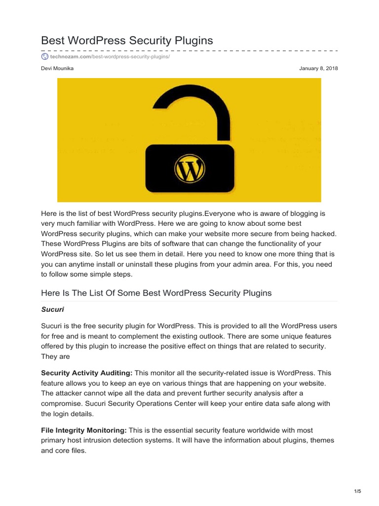 Here Is The List of Some Best Wordpress Security Plugins | PDF | Word ...