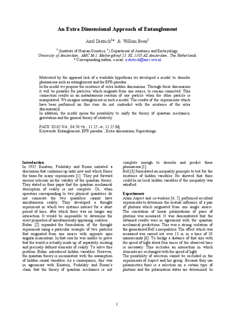 Extra Dimensions in Quantum Entanglement | PDF | Quantum Entanglement ...