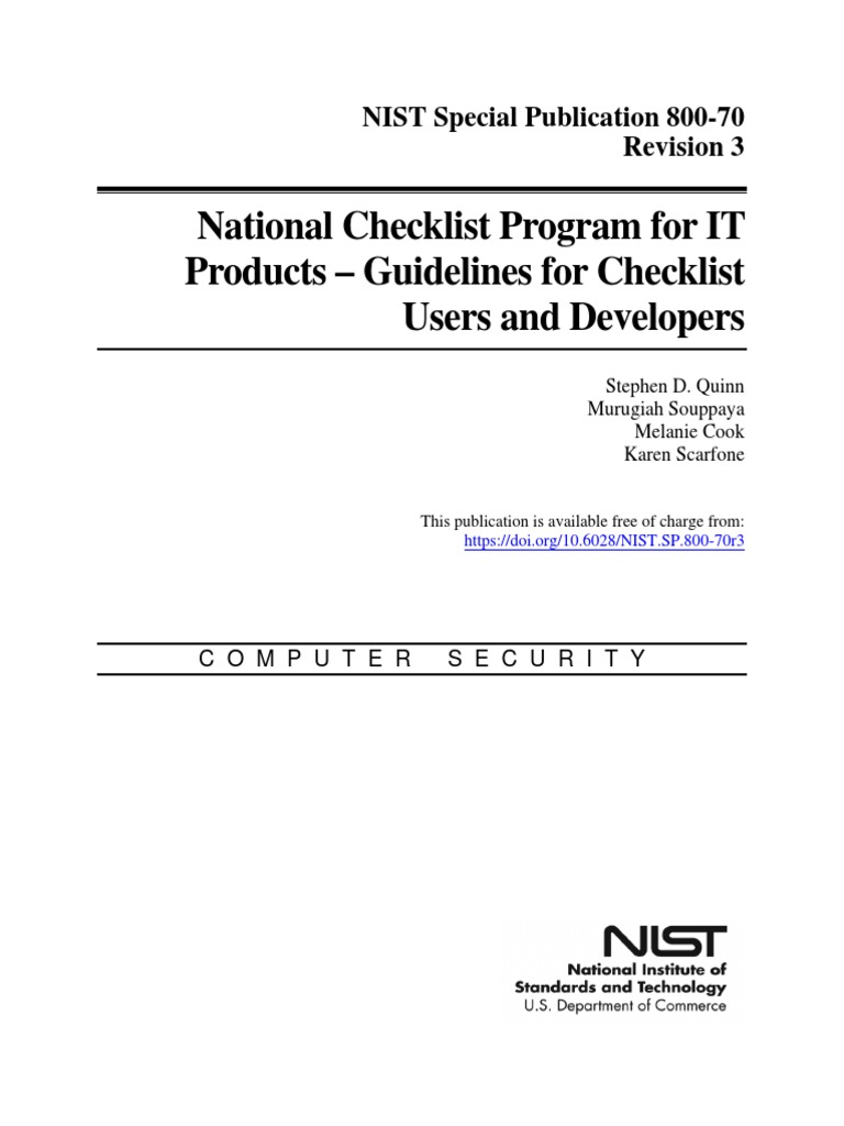 NIST SP 800-70 Rev 3: IT Checklist Guidelines | PDF | Computer Security ...
