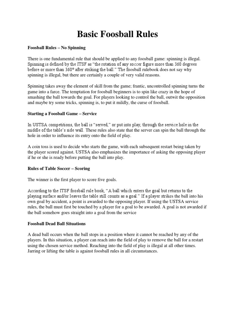 Foosball Rules PDF