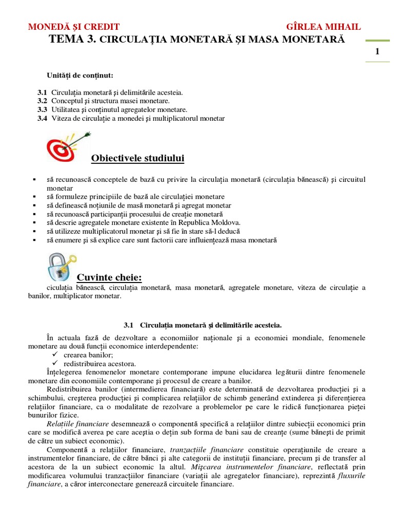Tema 3. Circula - Ia Monetar - I Masa Monetar - PDF | PDF