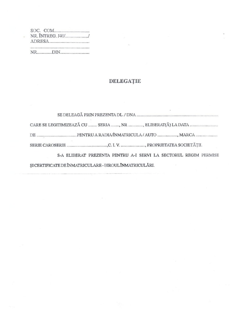 delegatie inmatriculari auto persoane juridice