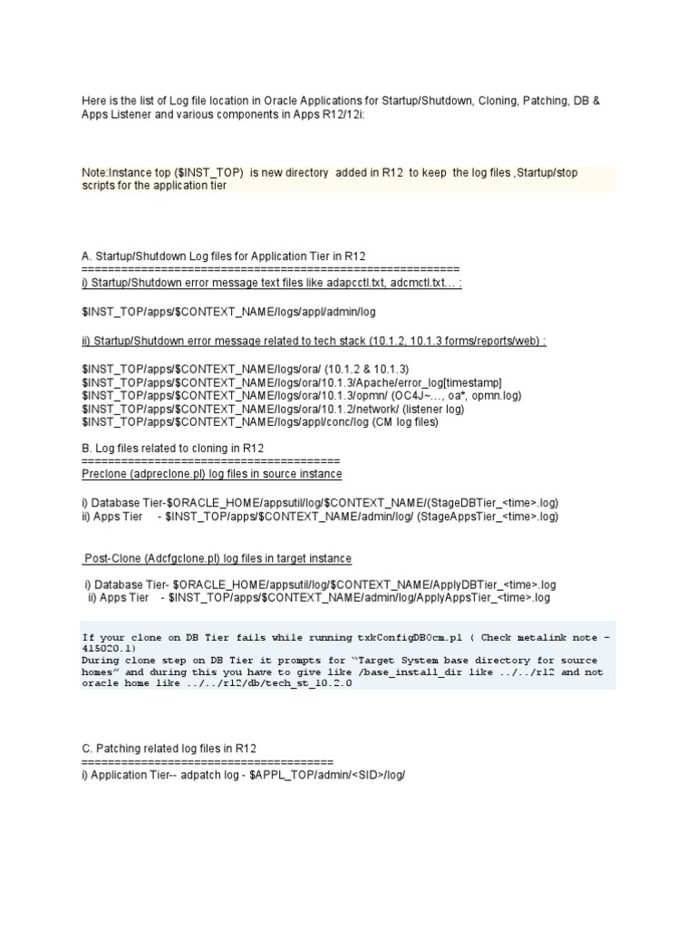 Log File Location in R12 Download Free PDF Oracle Database