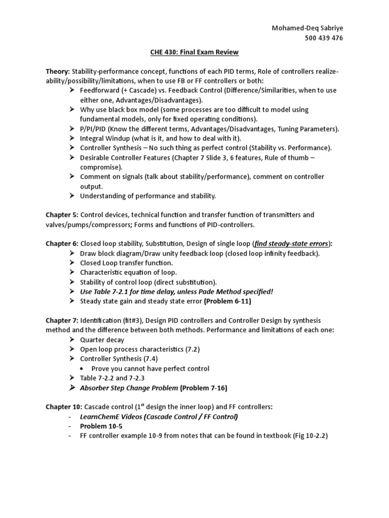 Chemical Engineering Exam Prep | PDF | Control Theory | Systems Theory