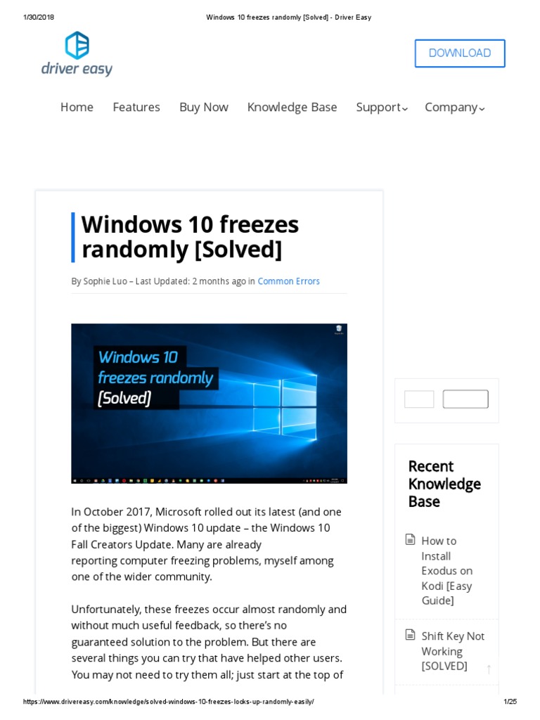 Windows 10 Freezes Randomly (Solved) - Driver Easy | PDF | Windows 10 ...