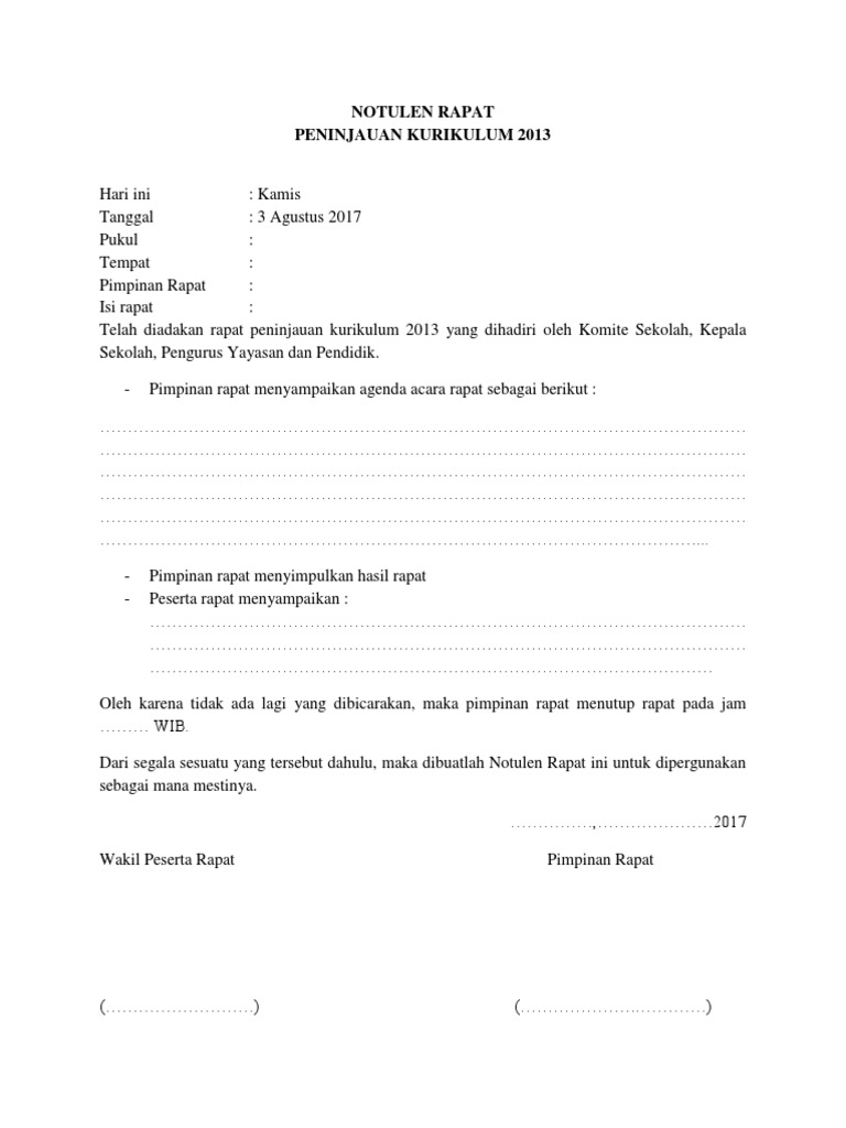 NOTULEN RAPAT Peninjauan Kurikulum