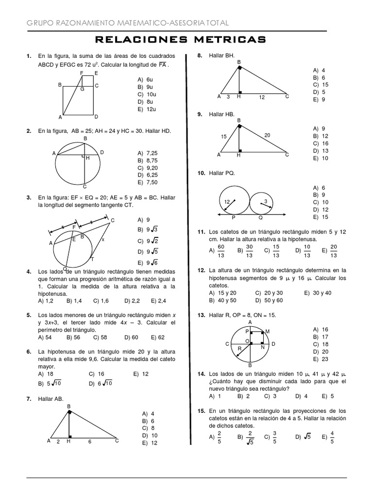 Relaciones Metricas En El Triangulo Rectangulo Geometria 5to Secundaria Triangulo Geometria Del Plano Euclidiano