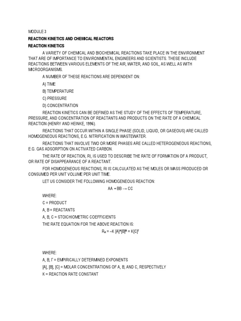 Reaction Kinetics and Reactor Types | PDF